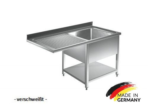 Edelstahl Spülmaschinentisch bzw. Spülzentrum, 1 Becken rechts mit Grundboden, mit Aufkantung, Premium - alle Größen zur selbstmontage oder verschweißt