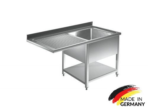 Edelstahl Spülmaschinentisch bzw. Spülzentrum, 1 Becken rechts mit Grundboden, mit Aufkantung, Premium - alle Größen zur selbstmontage oder verschweißt