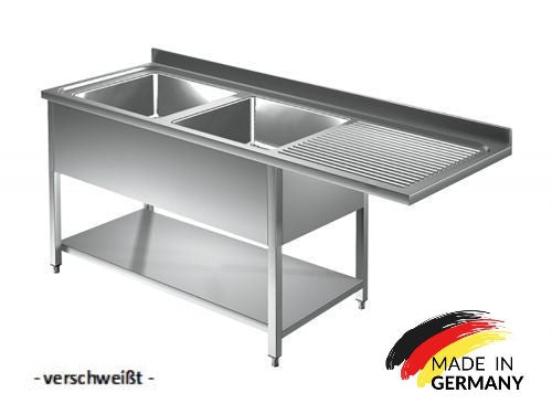 Edelstahl Spülmaschinentisch bzw. Spülzentrum, 2 Becken links mit Grundboden, mit Aufkantung, Premium - alle Größen zur selbstmontage oder verschweißt