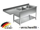 Edelstahl Spülmaschinentisch bzw. Spülzentrum, 2 Becken rechts mit Grundboden, mit Aufkantung, Premium - alle Größen zur selbstmontage oder verschweißt