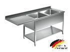 Edelstahl Spülmaschinentisch bzw. Spülzentrum, 2 Becken rechts mit Grundboden, mit Aufkantung, Premium - alle Größen zur selbstmontage oder verschweißt