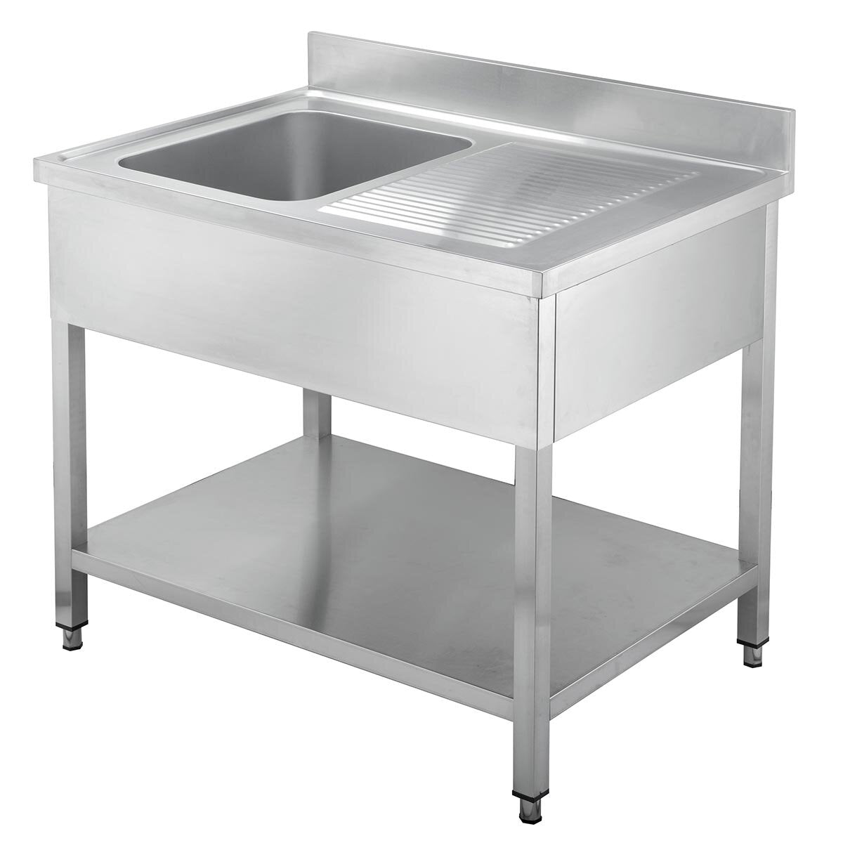 Edelstahl Spültisch 1 Becken links, mit Grundboden, mit Aufkantung, Eco- alle Größen