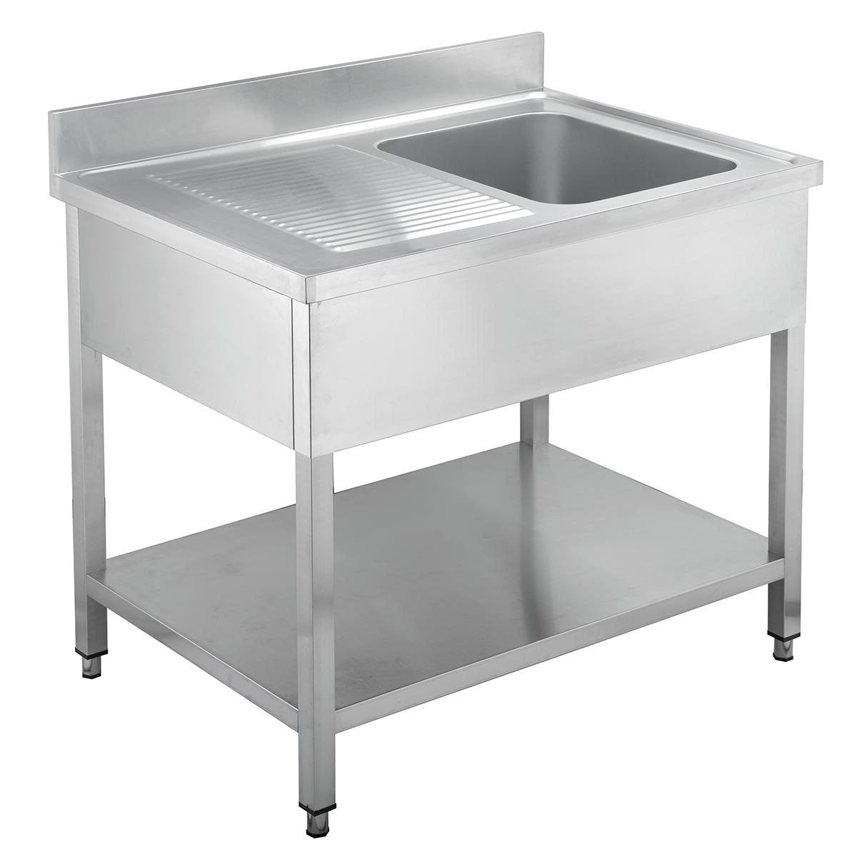 Edelstahl Spültisch 1 Becken rechts, mit Grundboden, mit Aufkantung, Eco - alle Größen zur selbstmontage