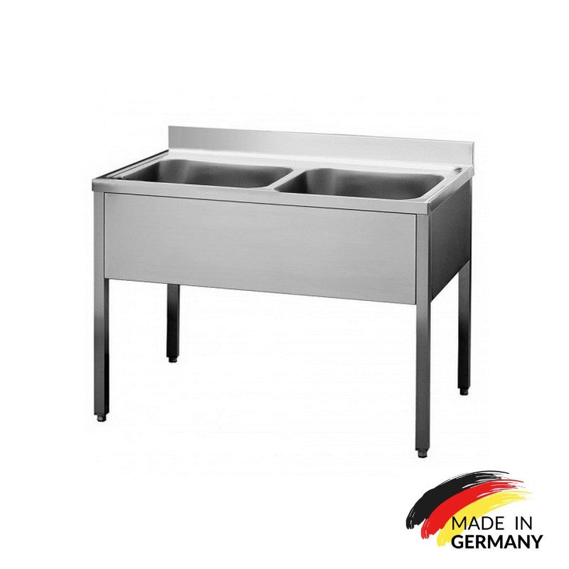 Edelstahl Spültisch 2 Becken mittig, ohne Grundboden, mit Aufkantung, Premium - alle Größen zur selbstmontage oder verschweißt
