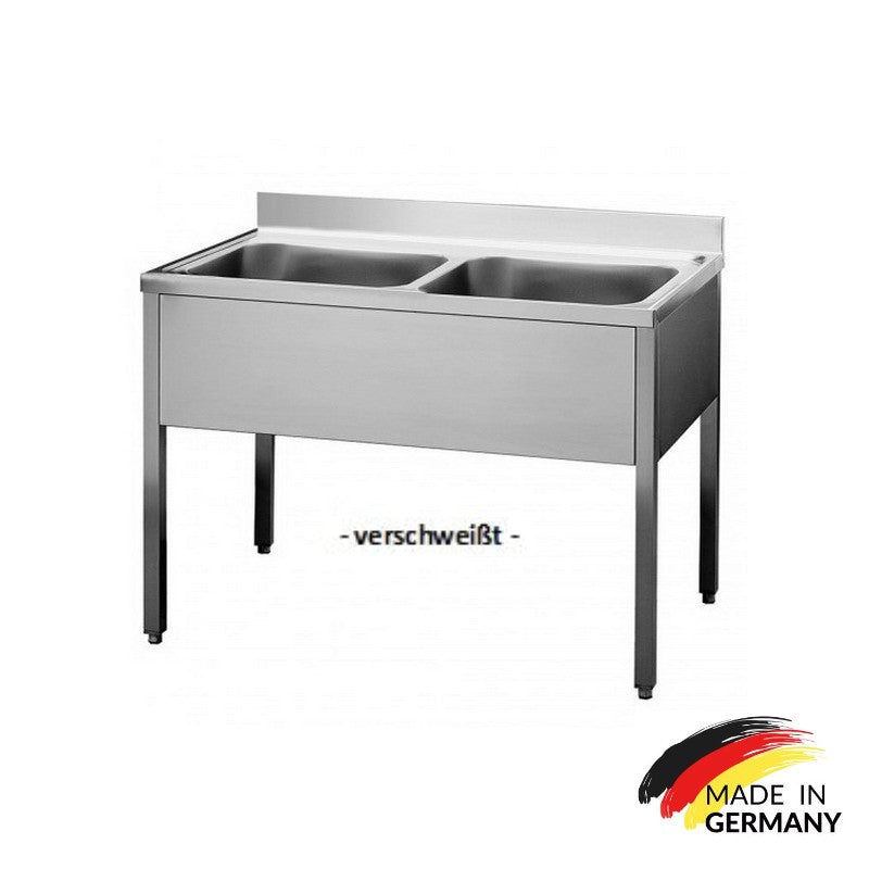 Edelstahl Spültisch 2 Becken mittig, ohne Grundboden, mit Aufkantung, Premium - alle Größen zur selbstmontage oder verschweißt