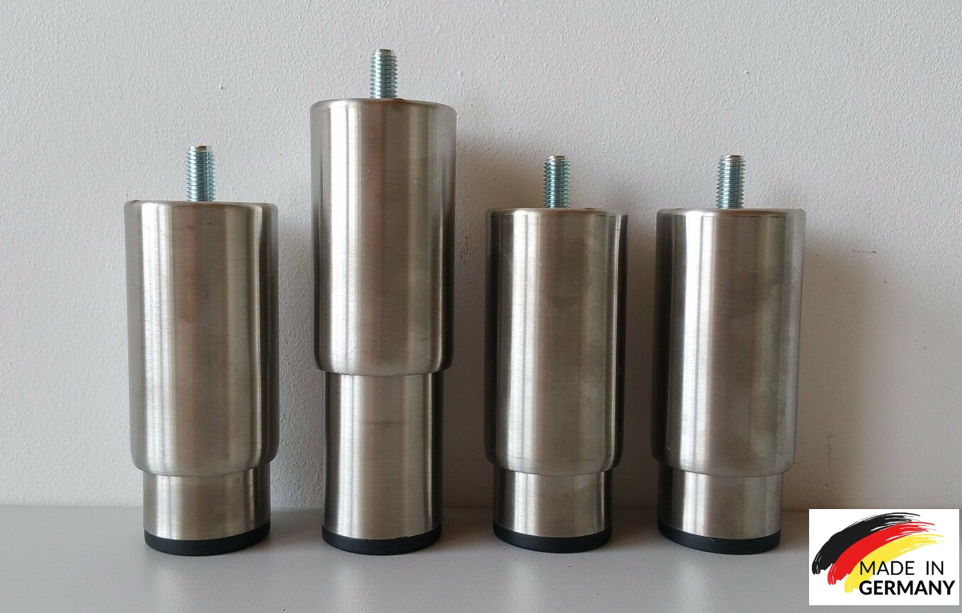 Gastro Standfuß 4er Set - 15 cm Höhe - Höhenverstellbar bis 5 cm - Edelstahllegierung AISI 304 - Grilltisch Zubereitungstisch Arbeitstisch Edelstahltisch Gastro Tisch