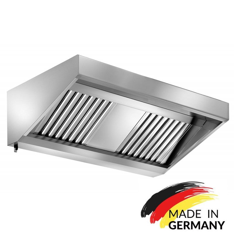 Edelstahl Wandhaube mit Motor und Regler in verschiedenen Maßen - mit Flammenschutz Filter und LED Lampe - VM Europa